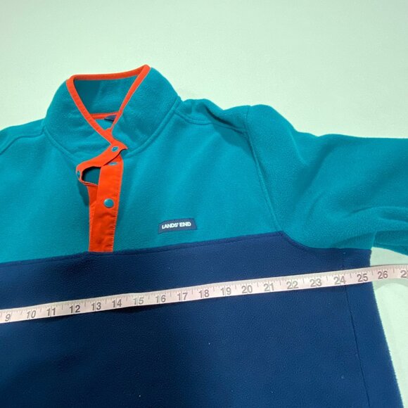 Lands End Mens XL Fleece Pullover Snap Collar Teal & Navy - Picture 5 of 7